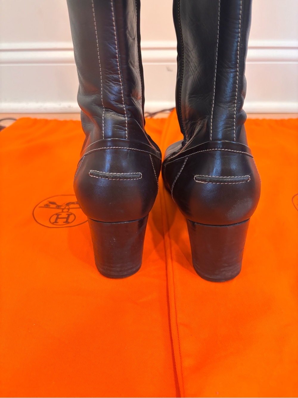Hermes black leather tall boots with silver colored buckle detail size EU 39 - Picture 14 of 16